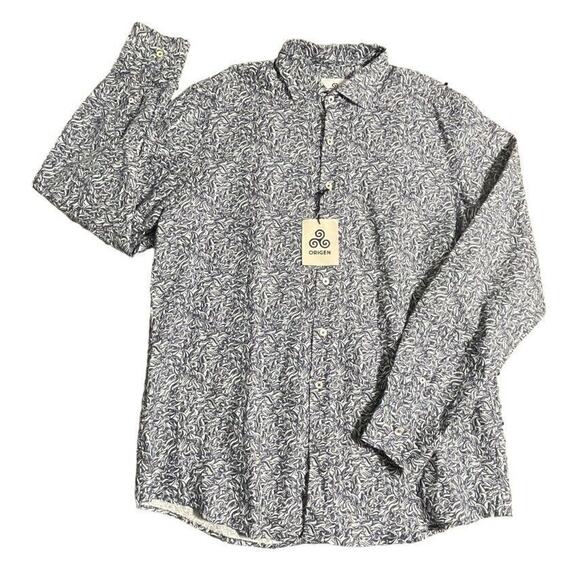 NWT Origen Man Storm LS Button Up Shirt Floral AOP Print Linen Blend Blue XL Men - Picture 1 of 11